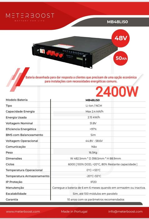 Bateria de Lítio 48V 4200Wh 4.2KWh 1800Wh 2400Wh 3300Wh