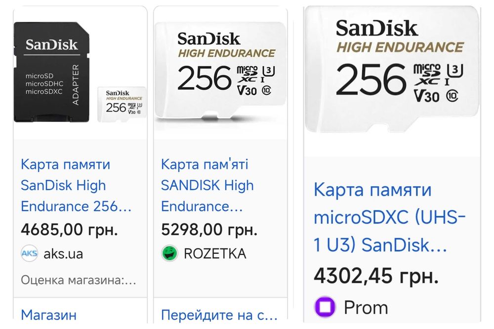 Карта пам'яті SanDisk High Endurance microSD 256GB швидкісна флешка