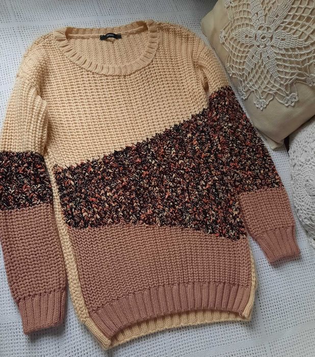 George raz użyty ! Cudowny ciepły sweter krem beż brąz pudrowy róż S M