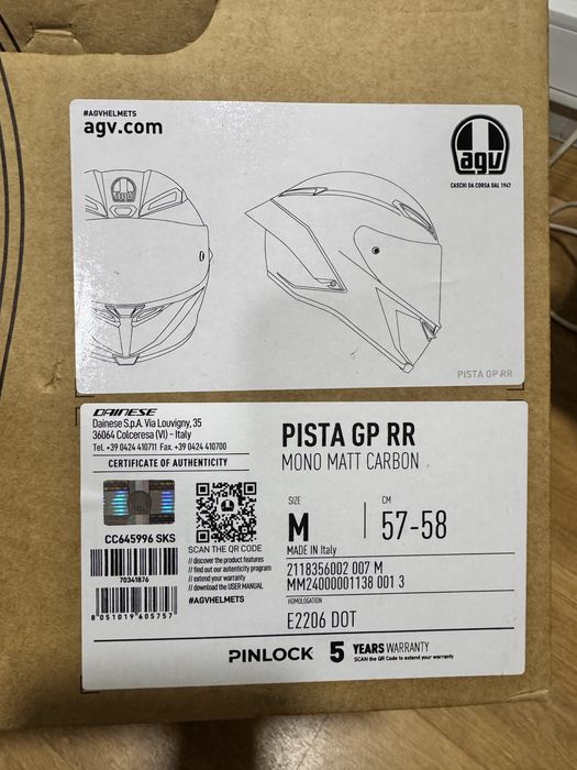 Capacete AGV Pista GP RR Mono Mate CARBON