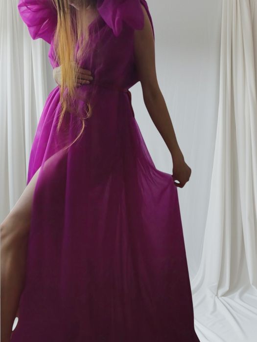 Długa Tiulowa suknia, fuksjowa sesyjna sukienka