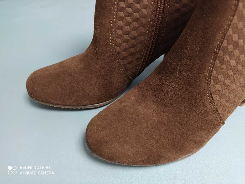 Kamelowe botki/kozaki r. 37 Skóra