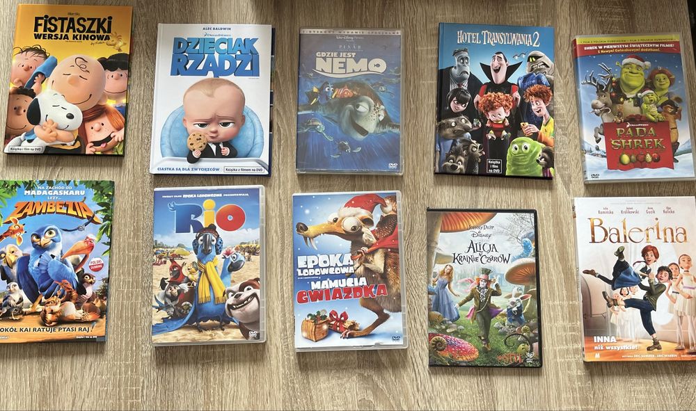Bajki DVD Disney Pixar Coco Nemo Rio Shrek Hotel Transylwania zestaw