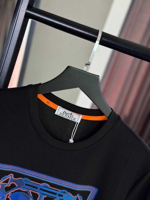 Черная футболка с принтом Hermes мужская футболка Эрме коттон f709