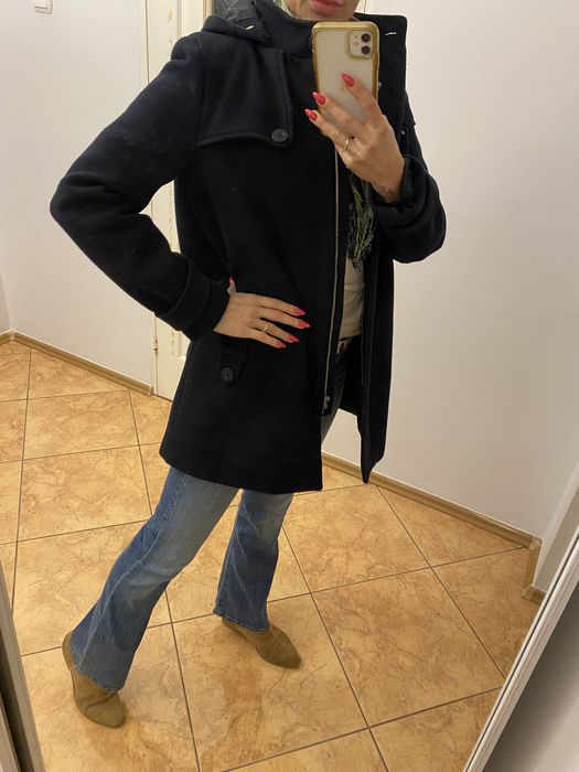 Zara Basic płaszczyk płaszcz wełna płaszczyk długa parka z kapturem gr