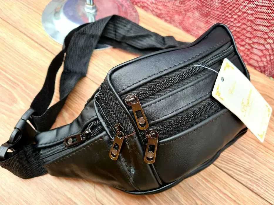 Nowa Saszetka nerka męska czarna skórzana modna pojemna HIT