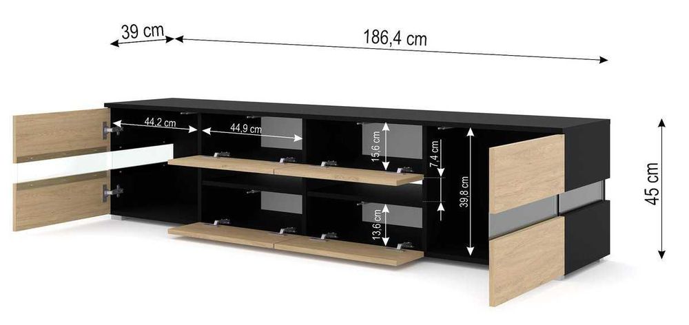 Szafka RTV VIPER 186 cm czarny mat / dąb stone - powystawowa