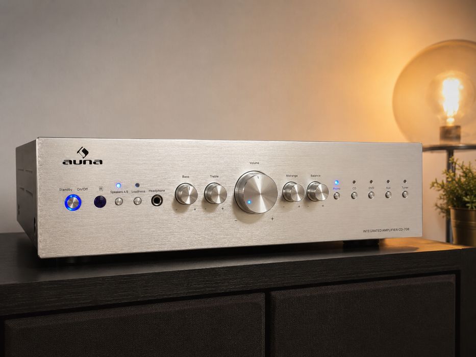 Wzmacniacz stereo Auna CD-708 srebrny, stan bardzo dobry