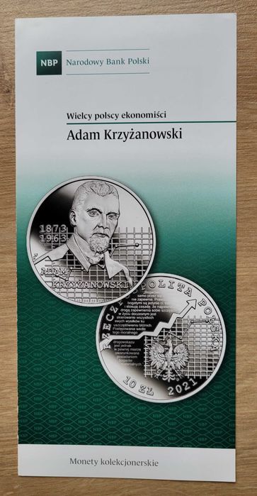 Moneta mennicza 10 zł 2021r Adam Krzyżanowski, zgrzewka NBP i folder