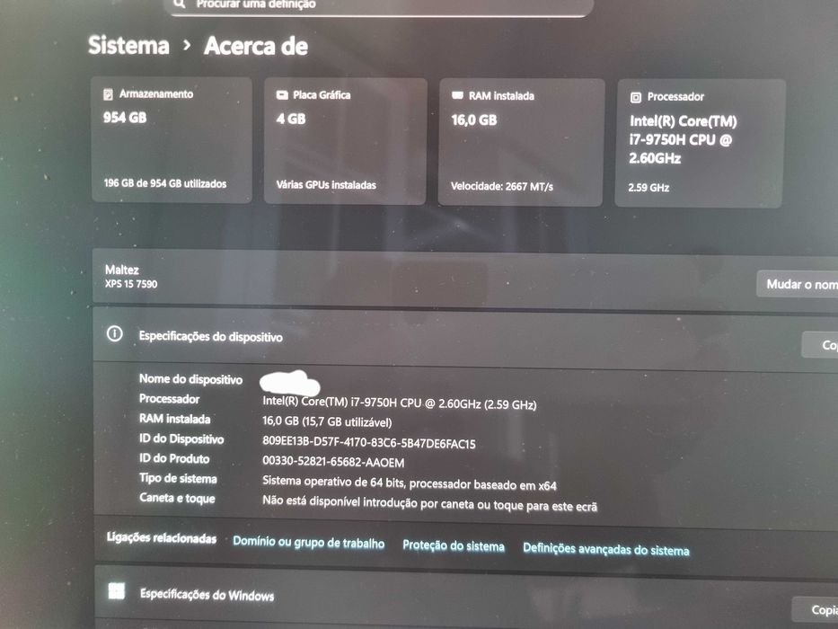 Portatil Dell XPS 1Tb SSD 16Gb RAM