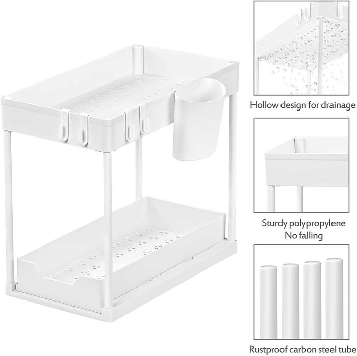 2x Organizer Kuchenny pod zlew, Łazienkowy 2-poziomowy Wysuwany BIAŁY