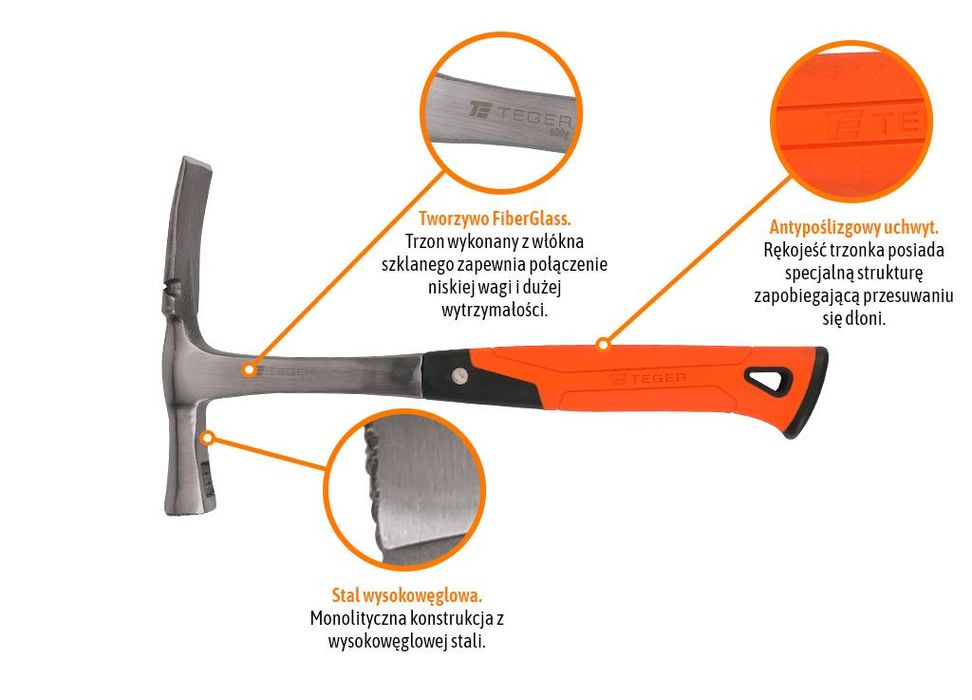 Młotek murarski monoblock (typ Berliński) 600 g Extreme / TEGER