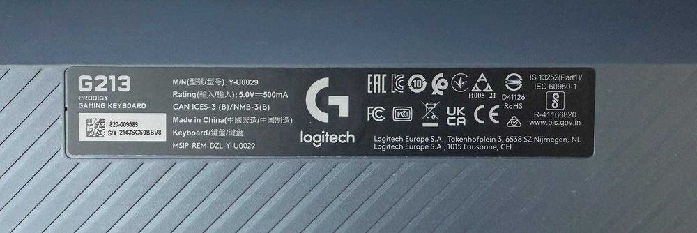 Ігрова клавіатура дротова USB Logitech G213 Prodigy RGB Gaming Y-U0029