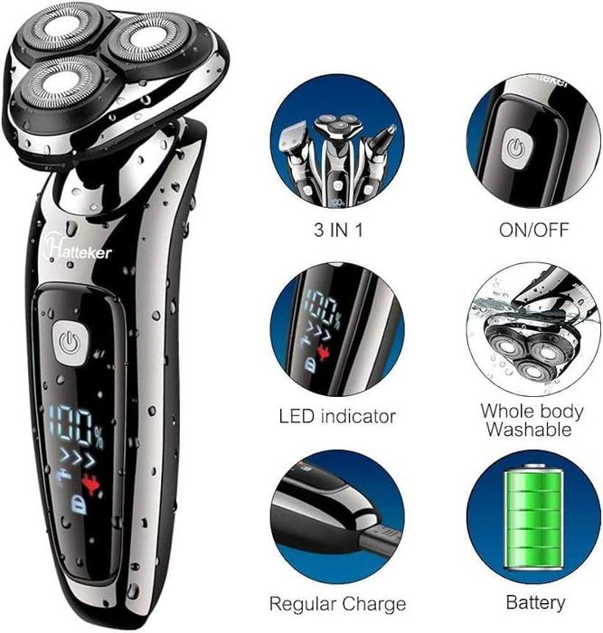 Męska golarka rotacyjna Hatteker 3w1 RSCX-9598A | Ekran LED | Wet&Dry