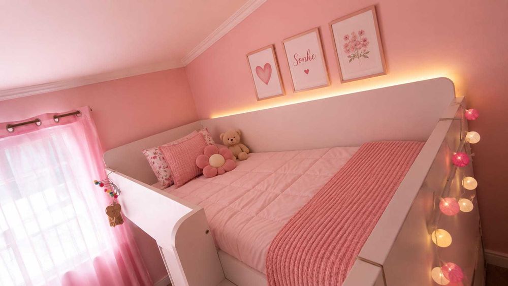 Estrutura de cama alta c/secretária e arrumação