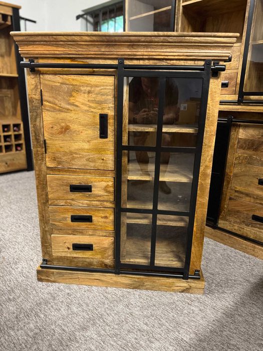 Wyjatkowa witrynka szafka egzotyczne drzewo mango styl LOFT F-Vat