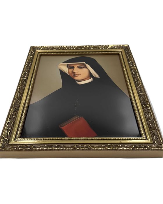 Obraz Święta Faustyna w pięknej złotej ramie na ścianę, prezent