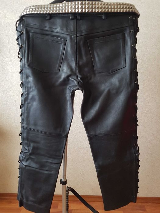 Кожаные Стильные Байкерские Штаны