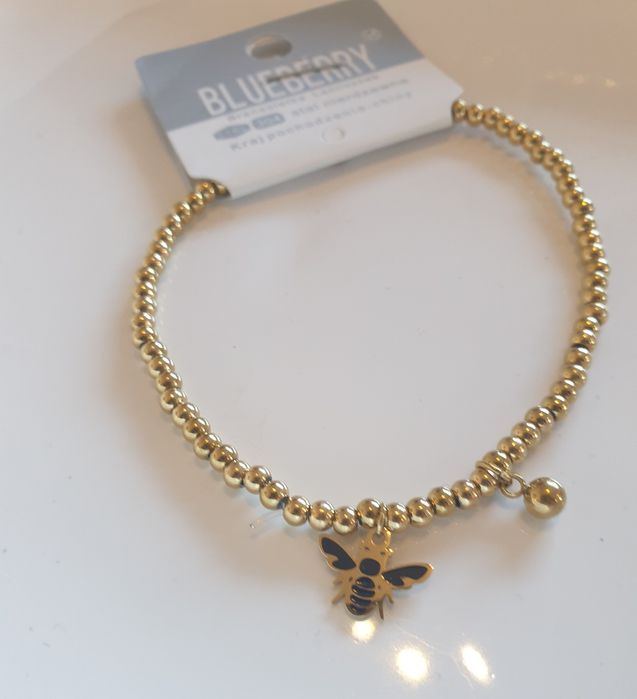Nowa bransoletka na gumce Blueberry pszczółka stal
