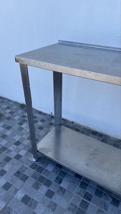 Mesa / Bancada de Trabalho Industrial em Aço Inox (Com Prateleira e Alçado)