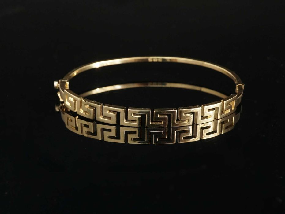 Złoto- 585 złota bransoletka bangle grecki wzór