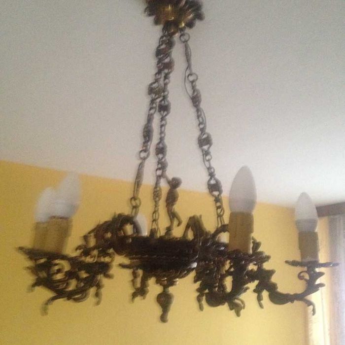 Żyrandol mosiężny/żeliwny (?) + kinkiet