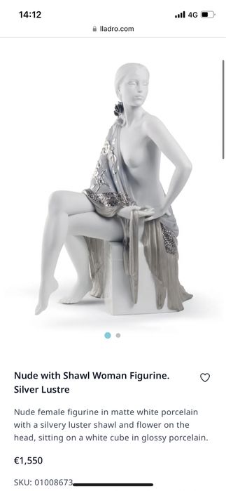 Escultura porcelana Lladró Mulher nua com xale em prata (troco p prata