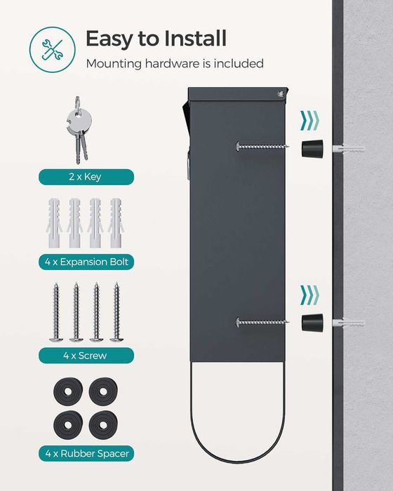 Nowa skrzynka na listy / pocztowa / na kluczyk / SONGMICS !6252!