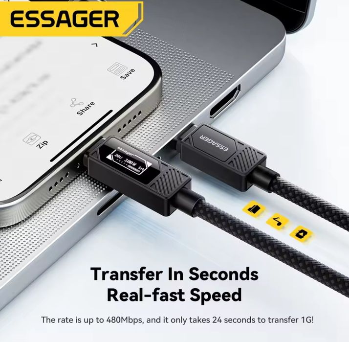 Кабель Essager  100 W  C-C Digital Display