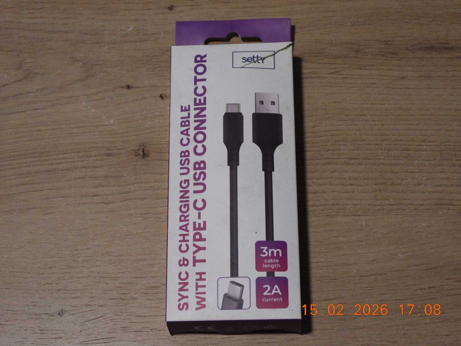 Setty KABEL USB - USB-C 3m  2A czarny NOWY