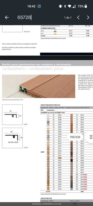 Perfil para pavimento em madeira ou laminado PROFILPAS 1.80m carvalho