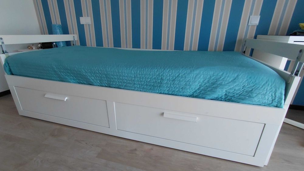 BRIMNES Cama indiv/dupla c/2 gav, branco, 80x200 cm
