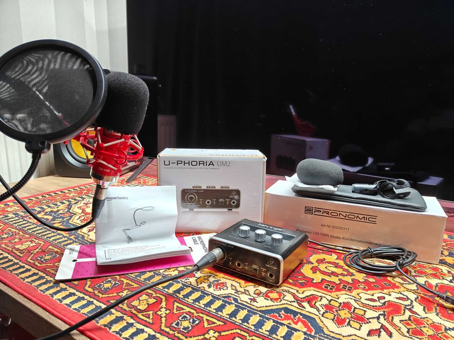 Zestaw Mikrofon pojemnościowy Pronomic CM-100R + Behringer UM2 +Statyw