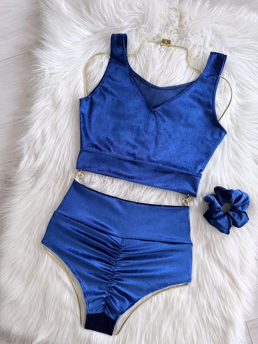 Stroj pole dance welurowy komplet gumka do wlosów scrunchies chaber