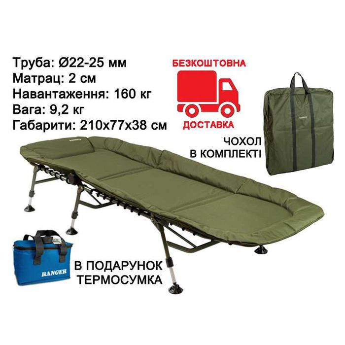 Раскладушка кровать Ground Contact Lux RA-5524 Ranger в палатку для кемпинга на 6 ножках до 150 кг