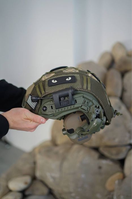 Тактичний шолом FAST олива + активні навушники з кріпленням + кавер