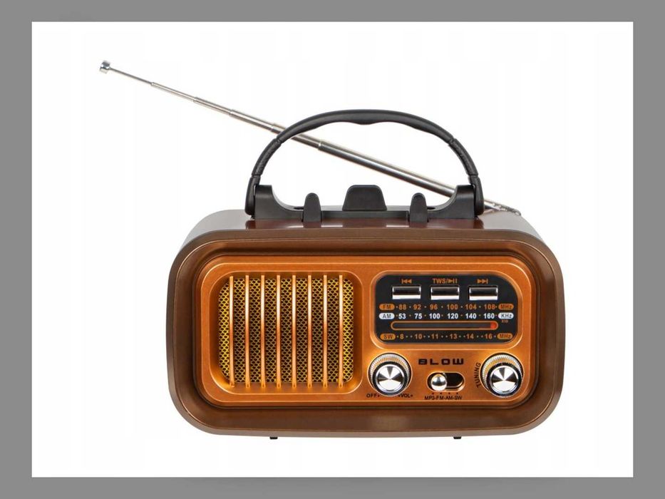 Radio Retro FM AM SW Przenośne Na Baterie i Sieć USB Brązowe