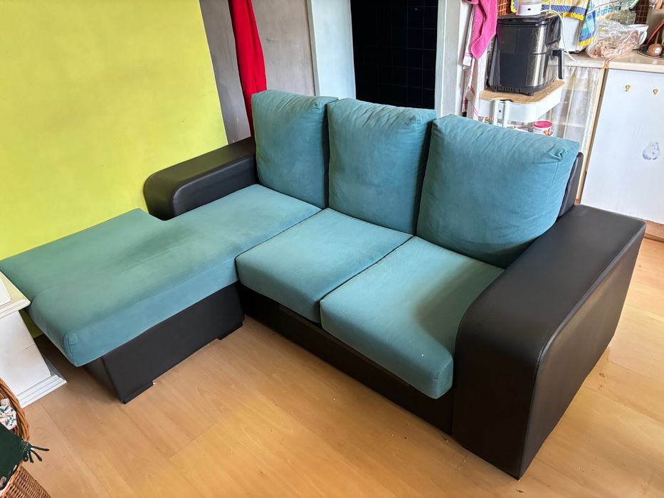 Sofa longchese  preto e azul marinho,otimo estado