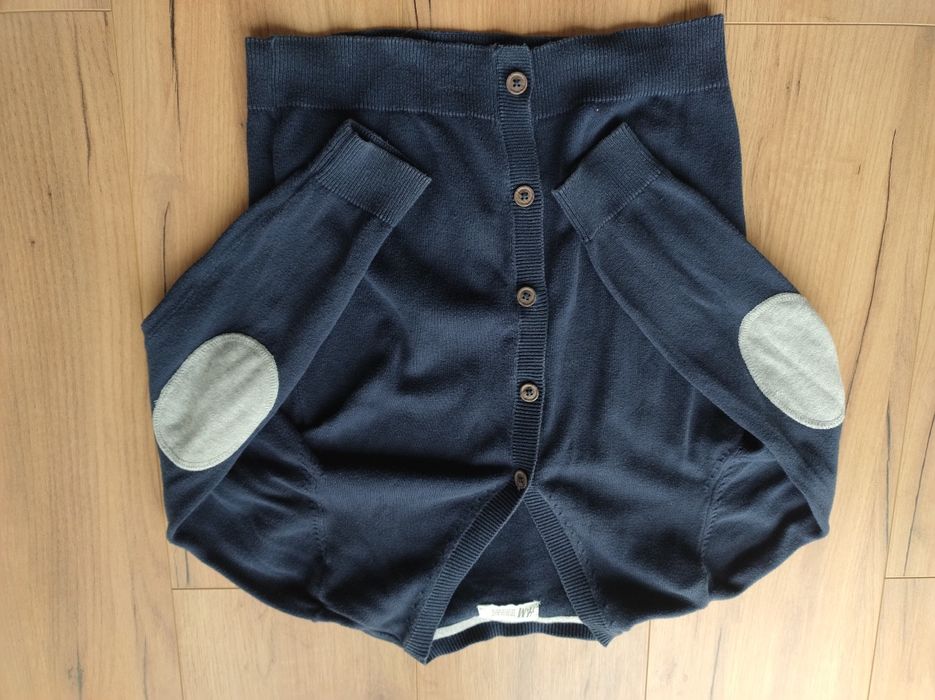 Granatowy sweter rozpinany 122/128 H&m kardigan z łatami