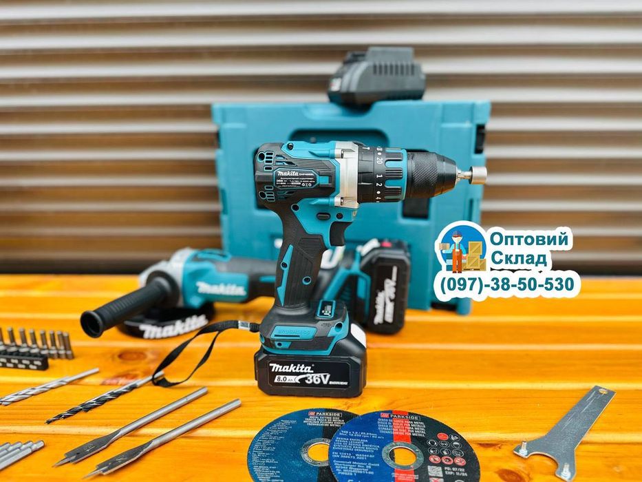 Акумуляторний  Набор 2в1 Makita Болгарка DGA 504 + Шуруповерт DHP 485