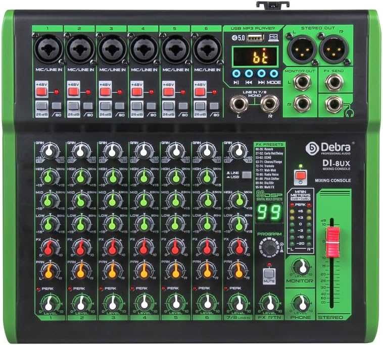 DEBRA Profesjonalny mikser 8-KANAŁOWY DI-8UX, 99 DSP USB MP3 48V OPIS!