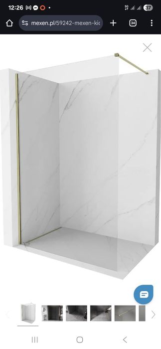 Szyba Walk in Mexen Kioto 110x200 10mm złota kabina prysznicowa.