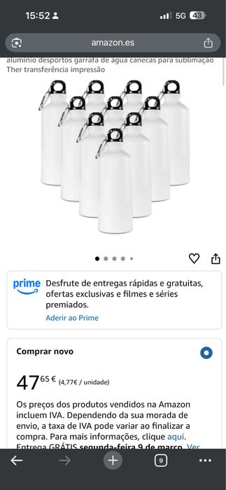 10 Garrafas para Sublimaçao 600ml -Novas, ideal para personalizar