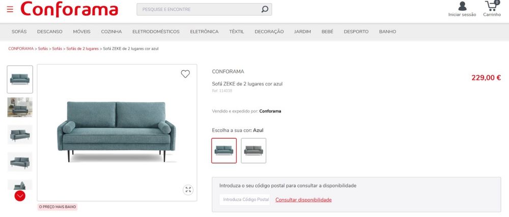 Sofá ZEKE de 2 lugares cor azuk