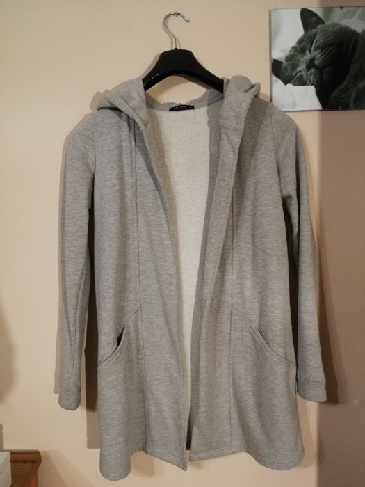 Kardigan długi, bluza z kapturem szara XS Reserved