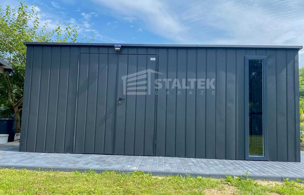 Domek ogrodowy 5,5x2m wiata 0,5m brama okno dach spad w tył ST199