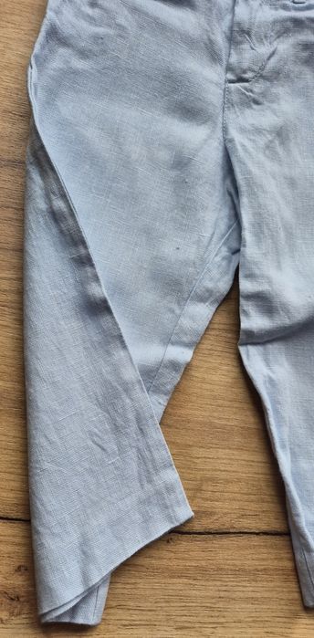 Spodnie letnie lniane Cacharel 86 len proste gładkie błękitne jasne