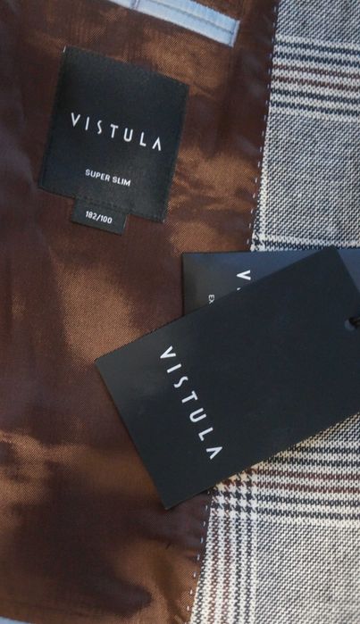 Nowa Wełniana Marynarka Vistula Super Slim 182/100 Szara Krata Wool