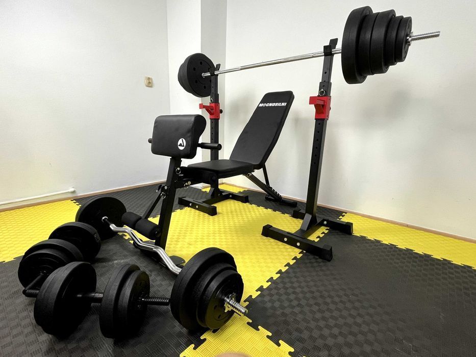 Zestaw Do Ćwiczeń 130kg Domowa Siłownia Ławeczka Atlas Sprzęt Siłowy