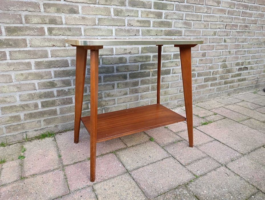 Mesa de apoio vintage anos 50/60 – madeira e metal – mid-century